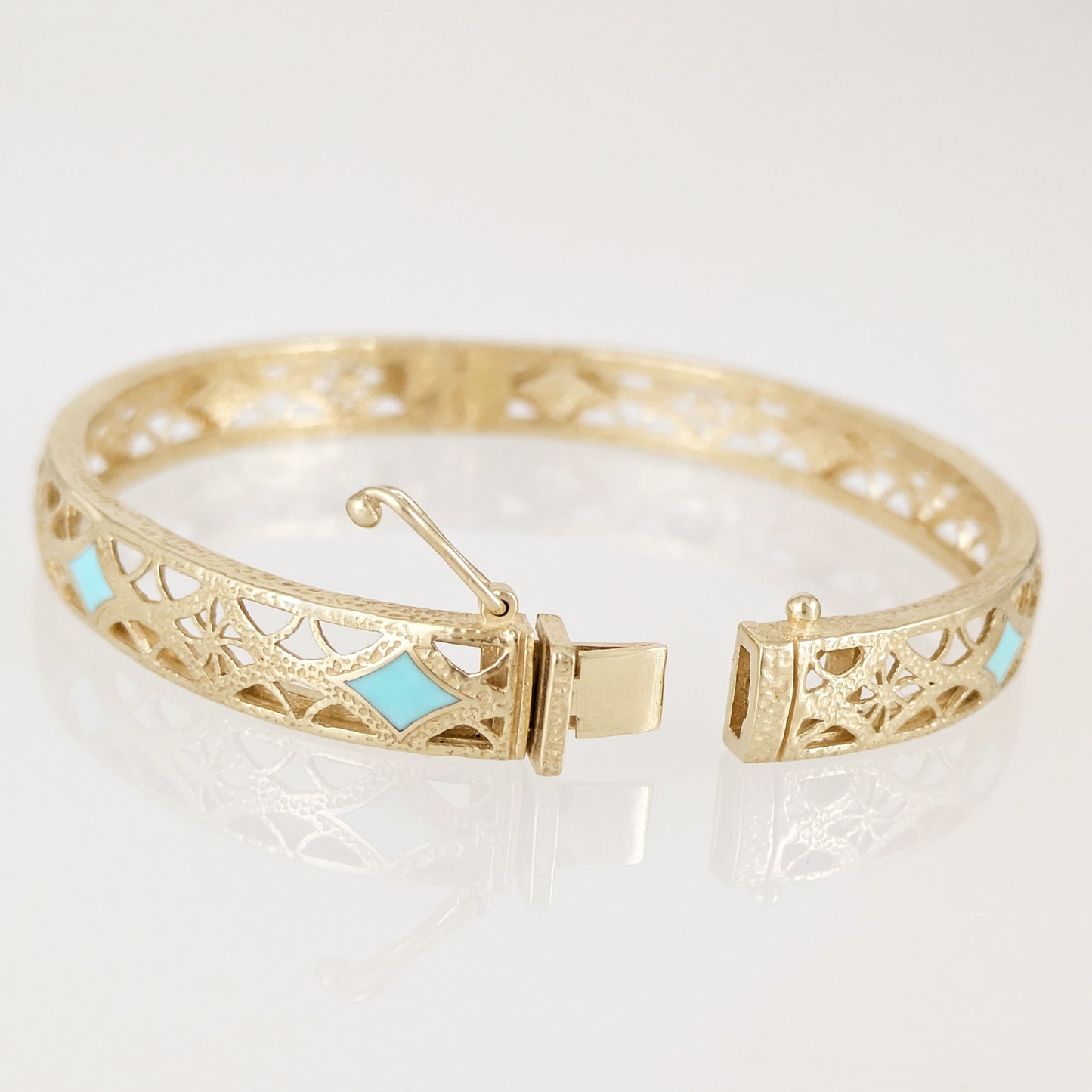 Enamel Filigree Hinged Bangle Bracelet