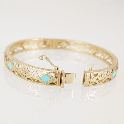 Enamel Filigree Hinged Bangle Bracelet