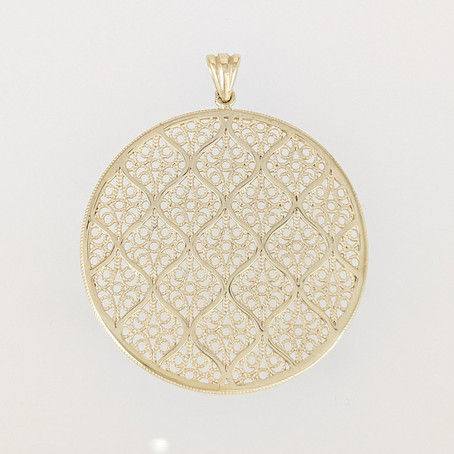 Gold Filigree Round Pendant Geometric Openwork Medallion Charm