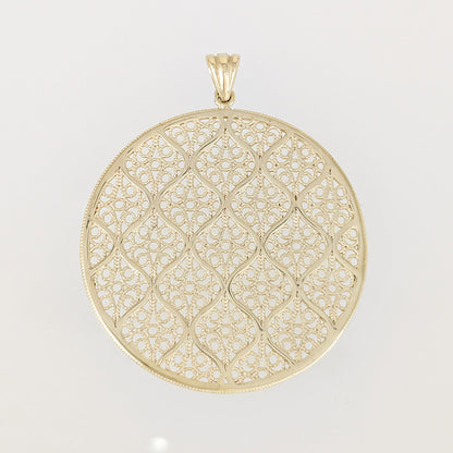 Gold Filigree Round Pendant Geometric Openwork Medallion Charm