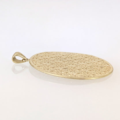 Gold Filigree Round Pendant Geometric Openwork Medallion Charm