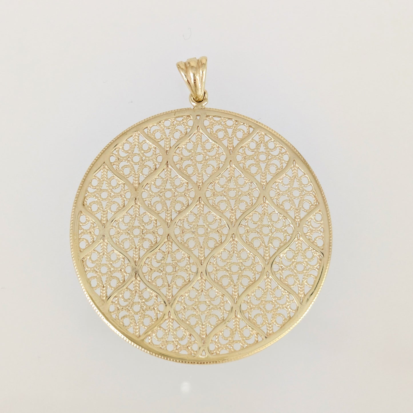 Gold Filigree Round Pendant Geometric Openwork Medallion Charm