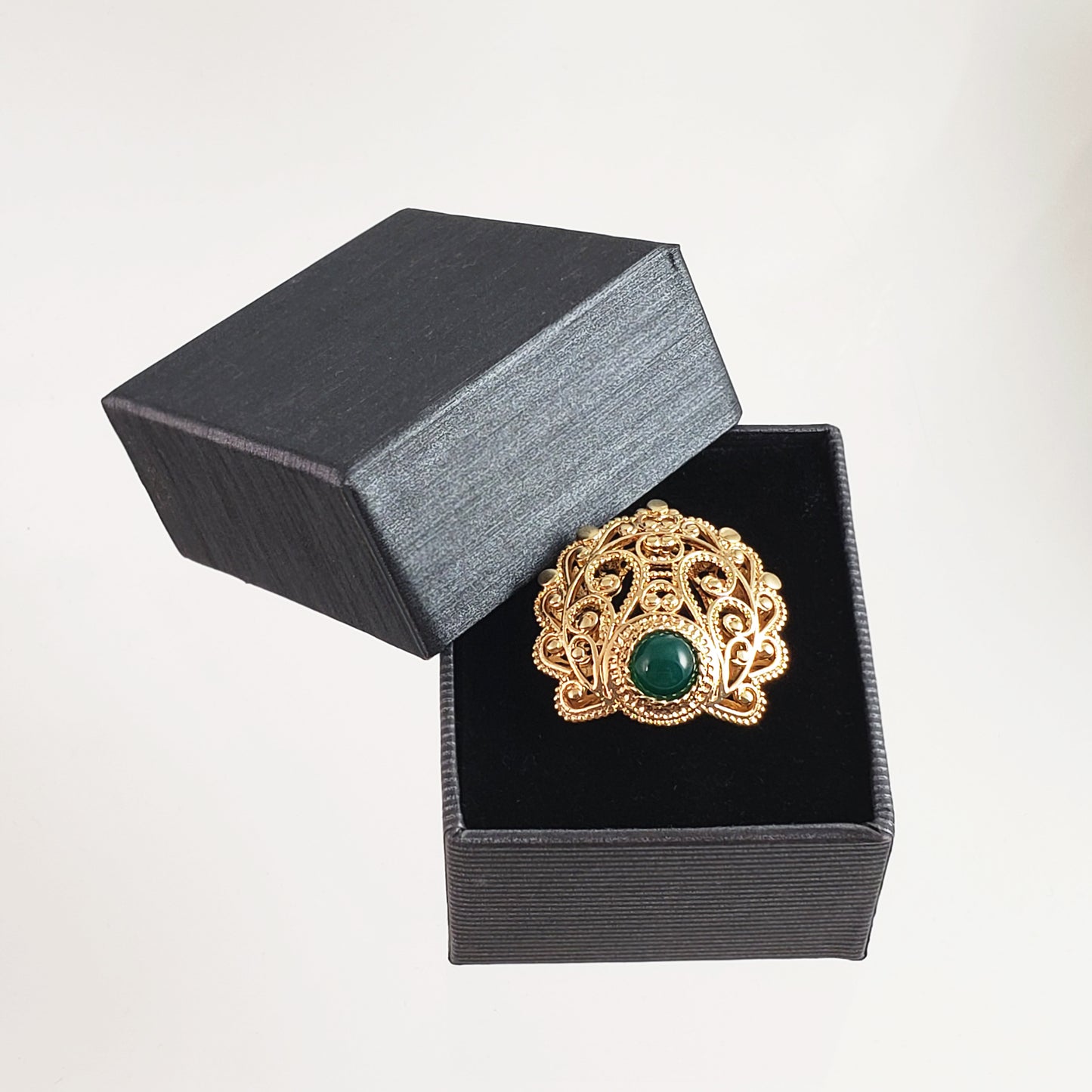 18K Gold Plated 8mm Agate Filigree Ring