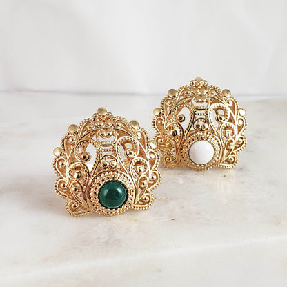 18K Gold Plated 8mm Agate Filigree Ring - TurkishBling