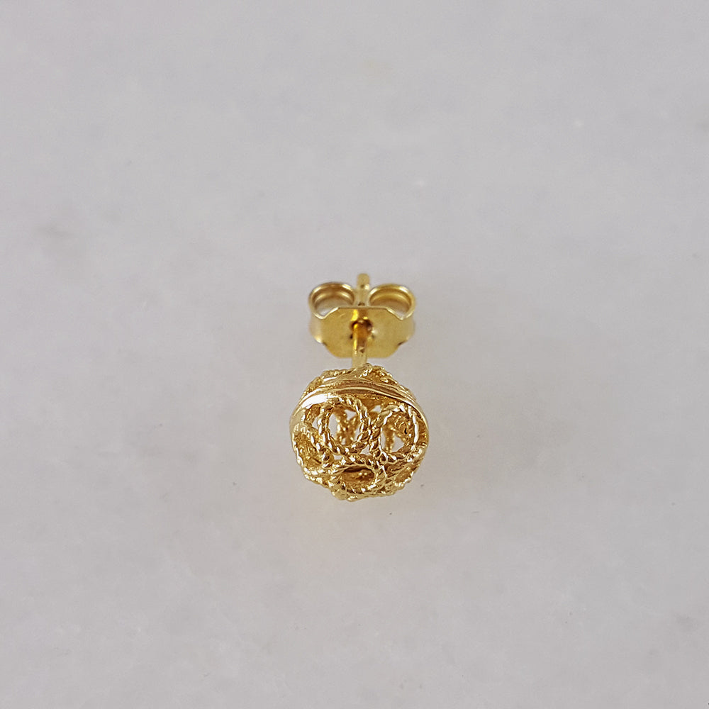 Round Gold Filigree Bead Stud Earrings with Diamond Cut