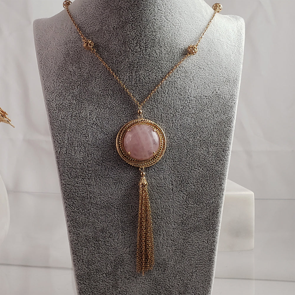 Rose Quartz gemstone Tassel Pendant Necklace