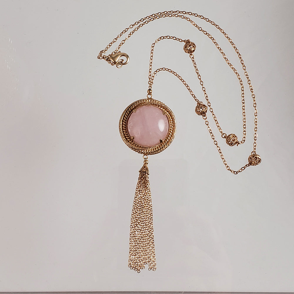 Rose Quartz gemstone Tassel Pendant Necklace