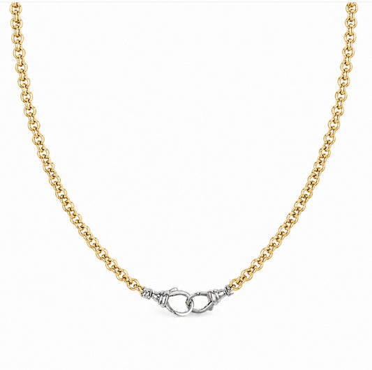 Two Tone Chain Necklace - Orbit Clasp 18k Gold Over Sterling Silver/ gold chain - rhodium clasps