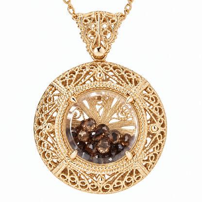 Filigree Locket Shaker Pendant with Floating Gemstones – 36 in. Love Link Chain