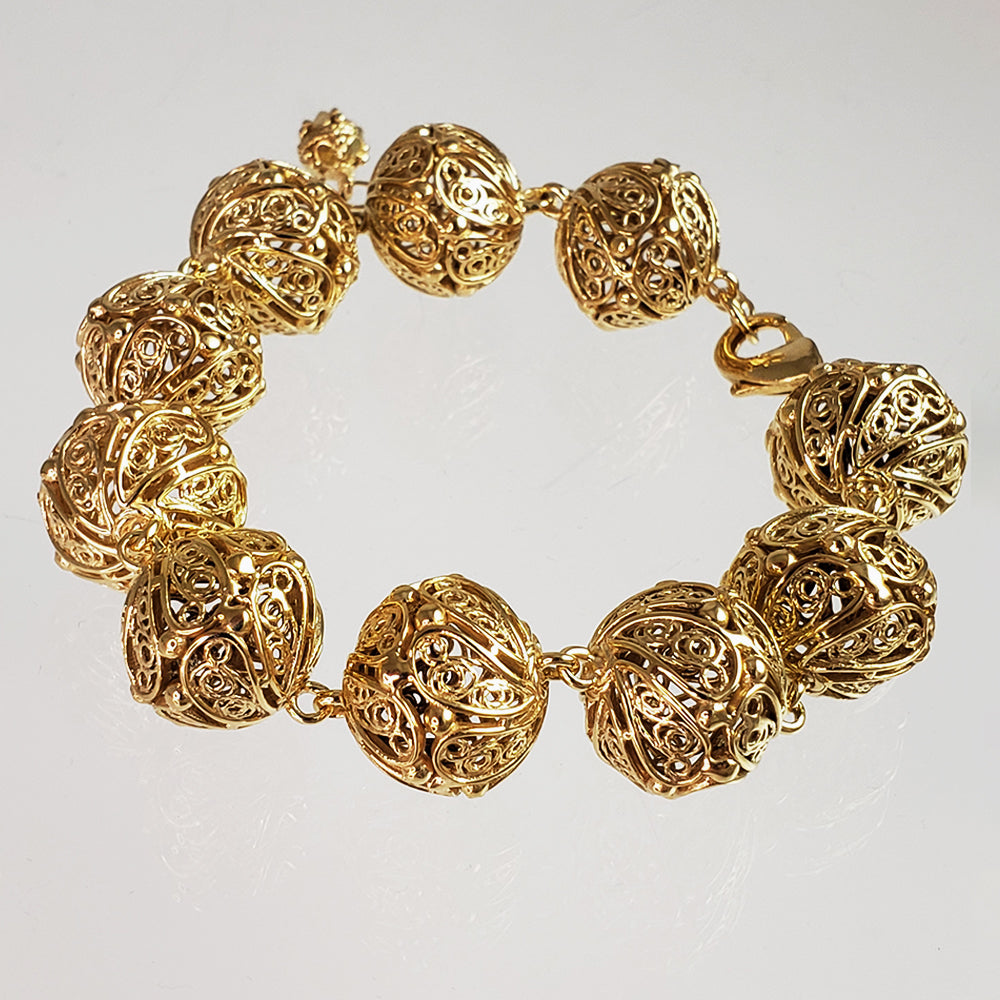 Adjustable Gold Filigree Bead Sphere Bracelet