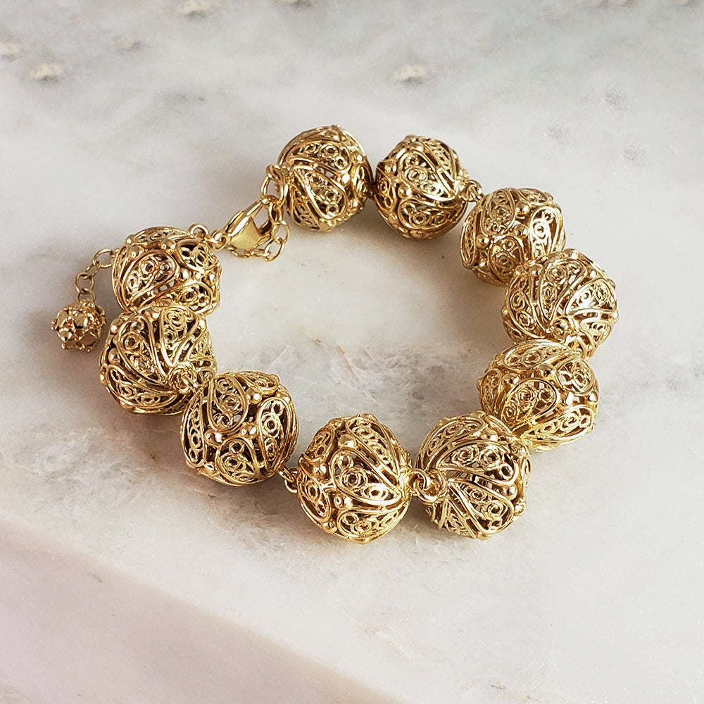 Adjustable Gold Filigree Bead Sphere Bracelet