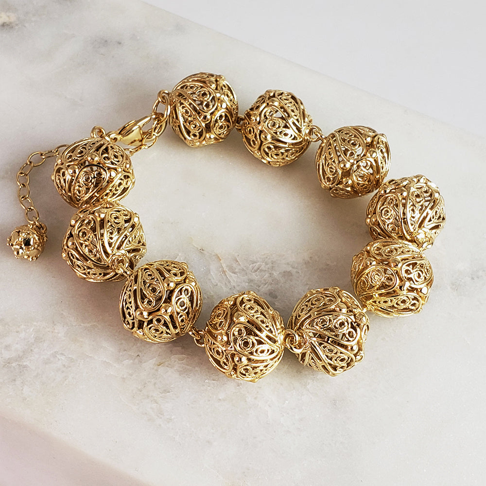 Adjustable Gold Filigree Bead Sphere Bracelet