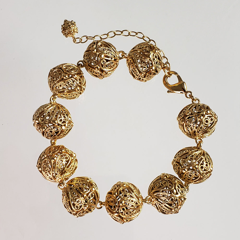Adjustable Gold Filigree Bead Sphere Bracelet