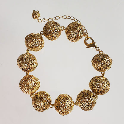 Adjustable Gold Filigree Bead Sphere Bracelet