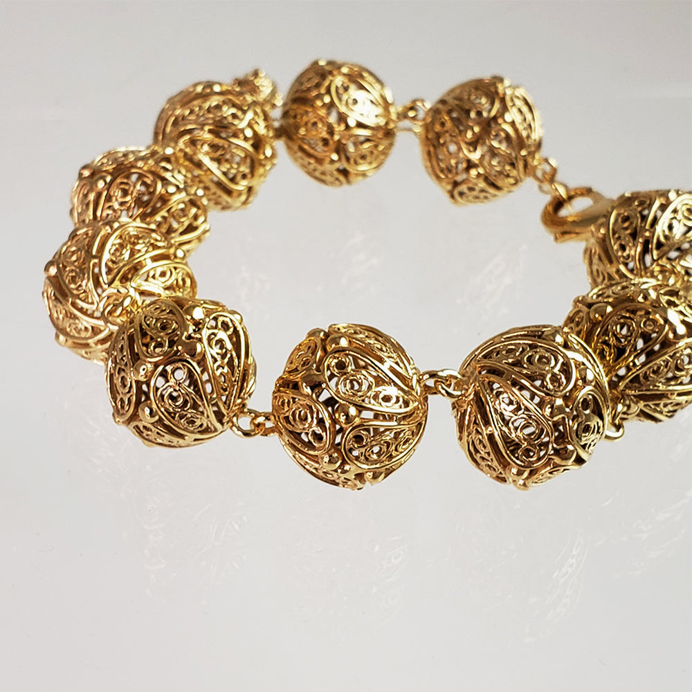 Adjustable Gold Filigree Bead Sphere Bracelet