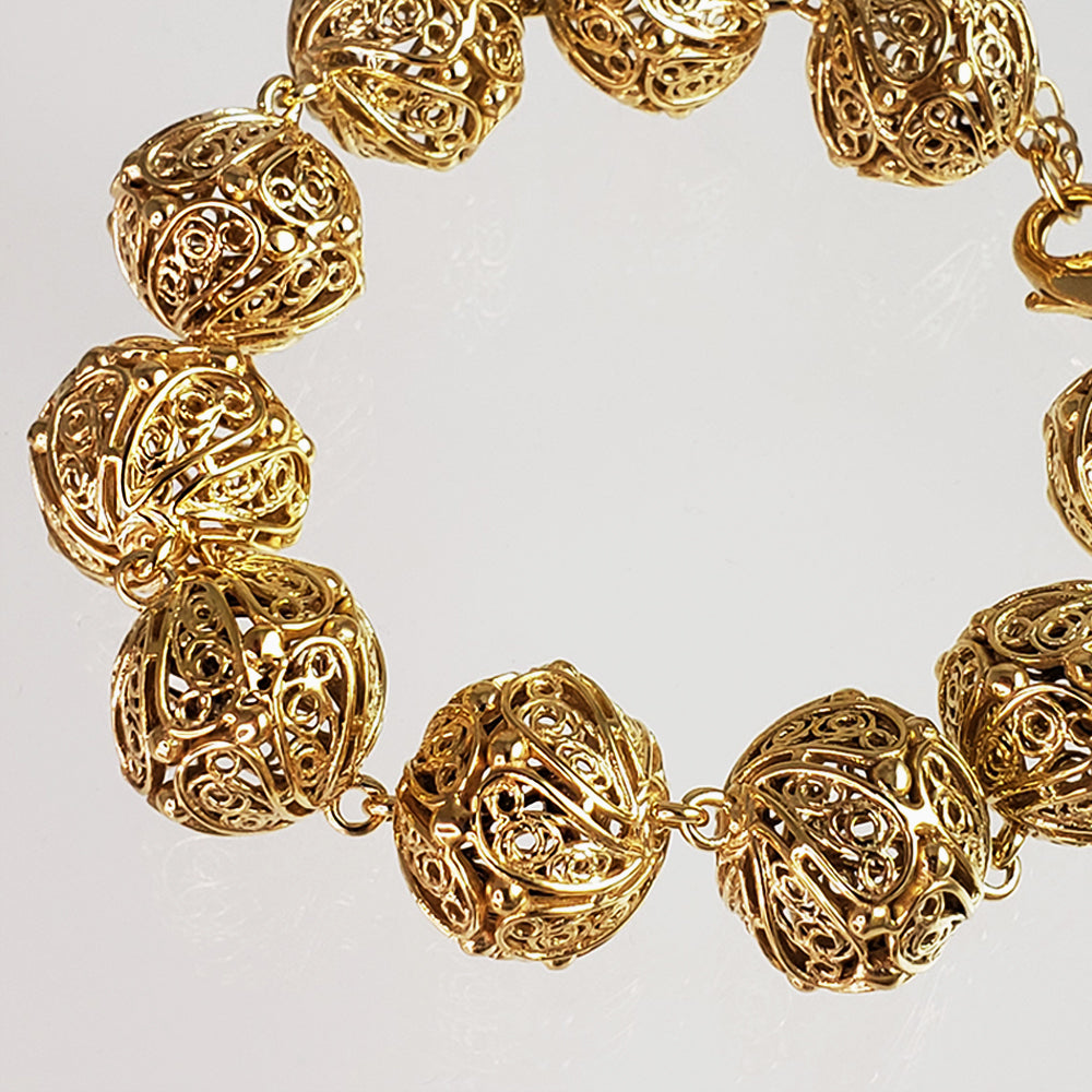 Adjustable Gold Filigree Bead Sphere Bracelet