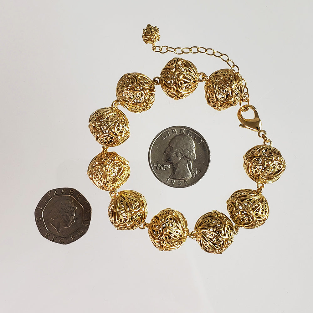 Adjustable Gold Filigree Bead Sphere Bracelet