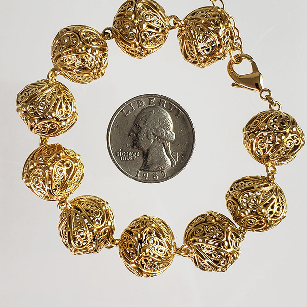 Adjustable Gold Filigree Bead Sphere Bracelet
