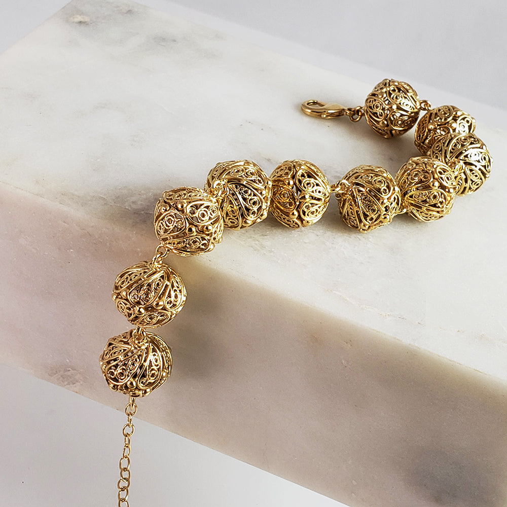 Adjustable Gold Filigree Bead Sphere Bracelet