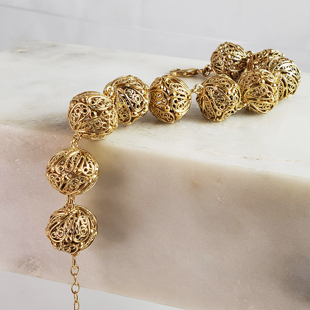 Adjustable Gold Filigree Bead Sphere Bracelet