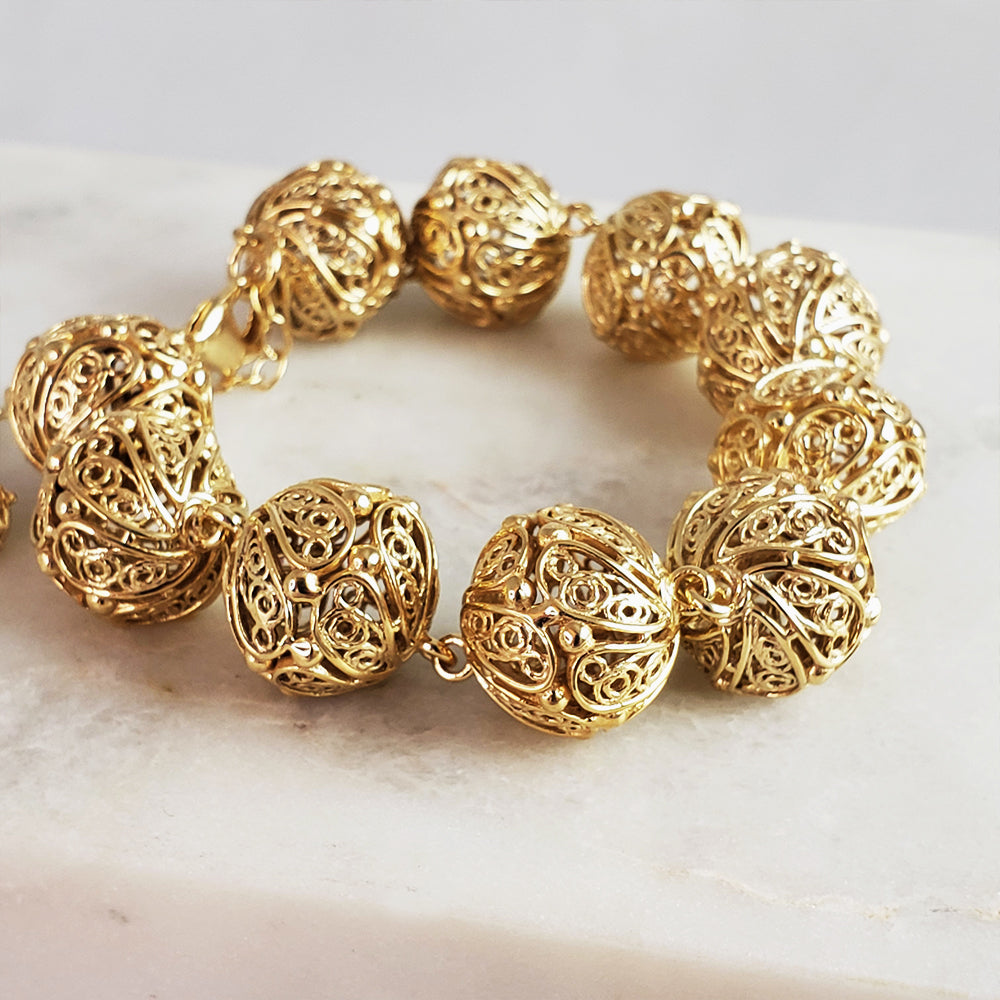 Adjustable Gold Filigree Bead Sphere Bracelet