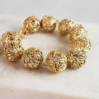 Adjustable Gold Filigree Bead Sphere Bracelet