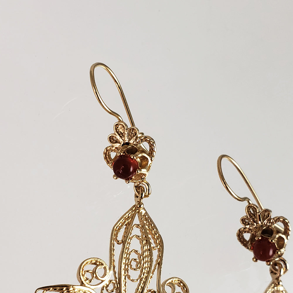 18K Gold Plated 2.5" Carnelian Filigree Earrings