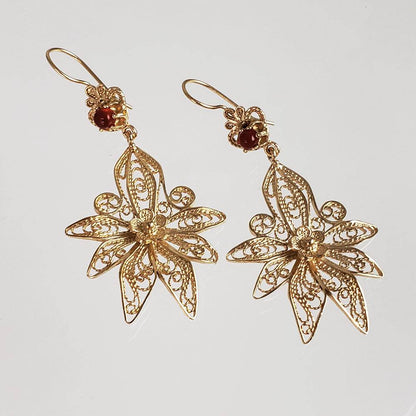 Dangling Carnelian Earrings with Floral Filigree Drop Design - TurkishBling