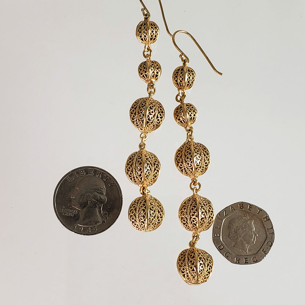 Long Filigree Ball Dangle Earrings