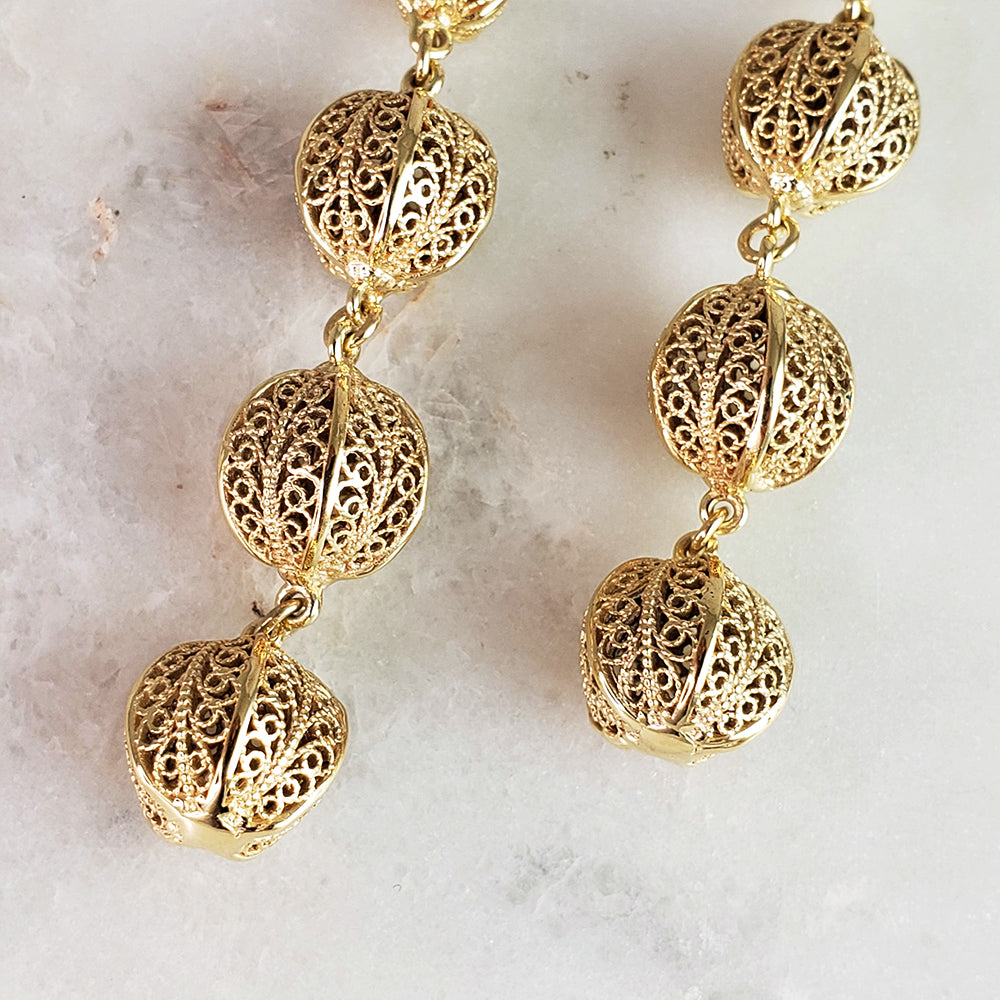 Long Filigree Ball Dangle Earrings