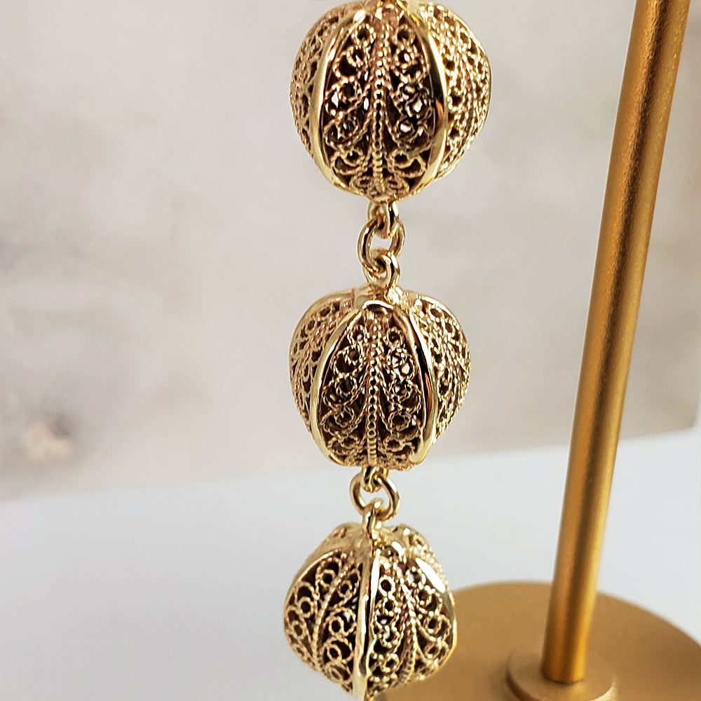 Long Filigree Ball Dangle Earrings
