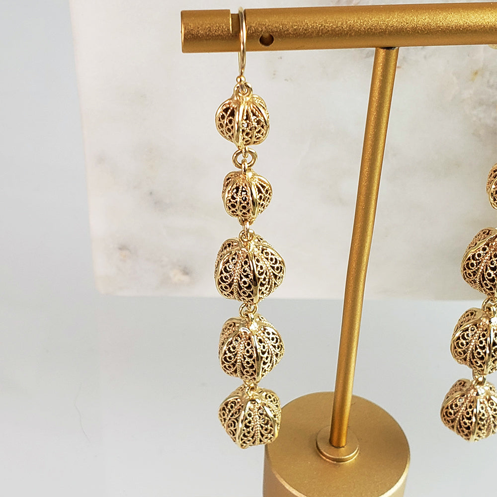 Long Filigree Ball Dangle Earrings