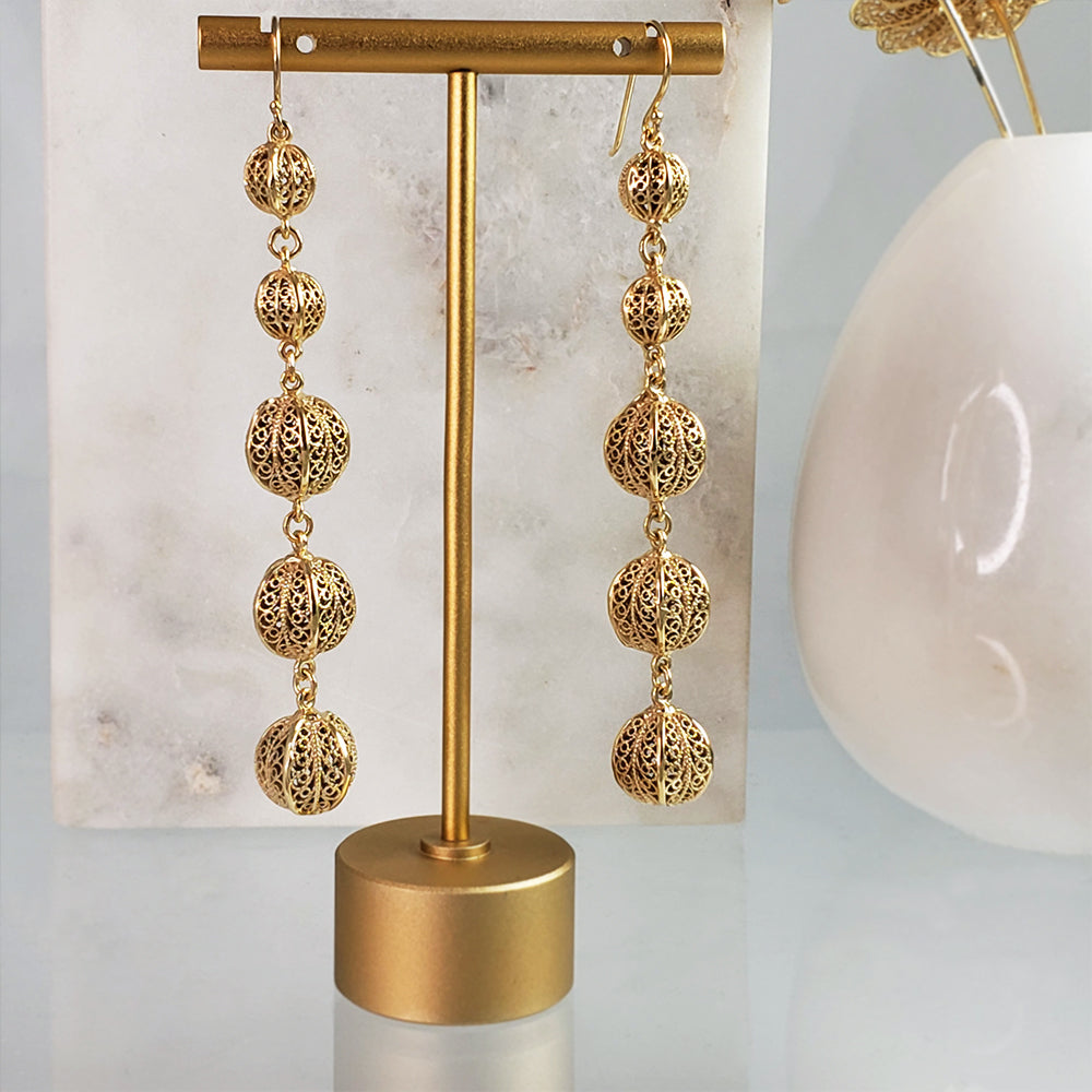 Long Filigree Ball Dangle Earrings