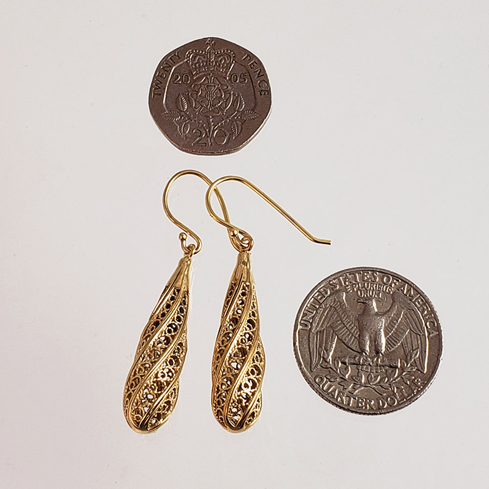 Aesthetic Gold Nightingale Filigree Teardrop Dangle Earrings