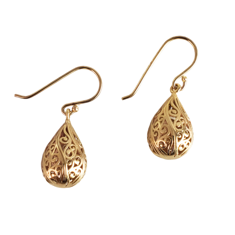 Teardrop Swirl Filigree Earrings with Hollow Design