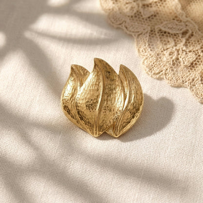 Abstract Layered Leaf Brooch, Gold Finish Turkish Jewelry