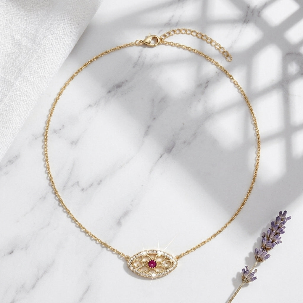 Oval Crystal Scrollwork Necklace