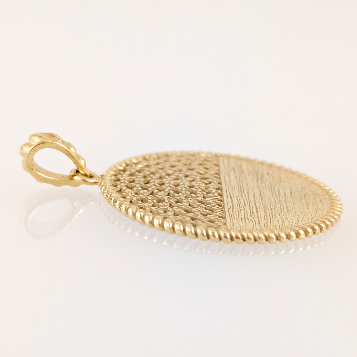 Round Openwork Pendant with Woven Lattice and Textured Detail