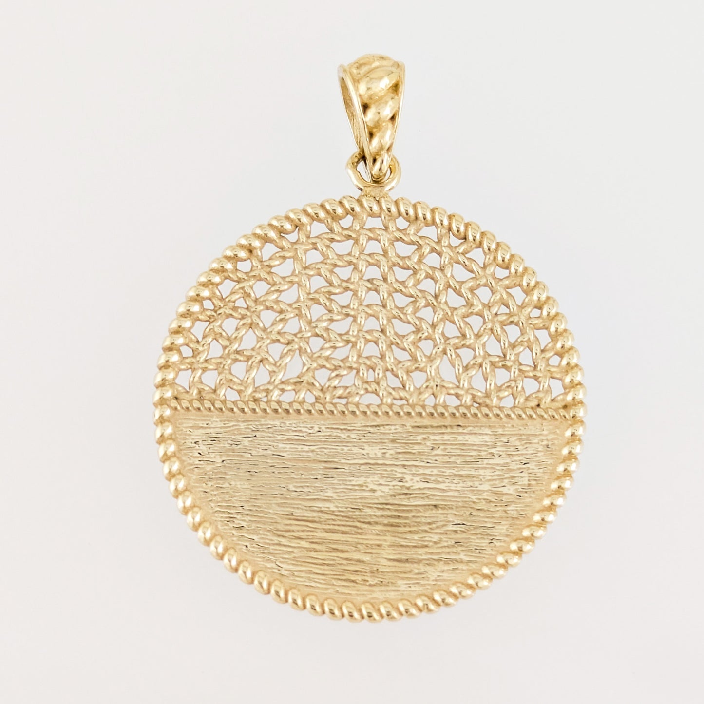 Round Openwork Pendant with Woven Lattice and Textured Detail