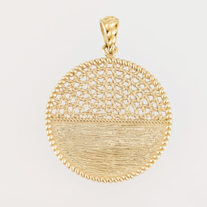 Round Openwork Pendant with Woven Lattice and Textured Detail