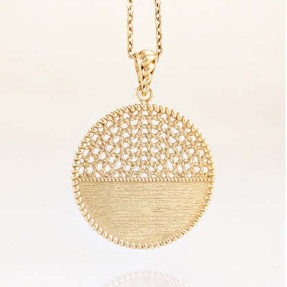 Round Openwork Pendant with Woven Lattice and Textured Detail