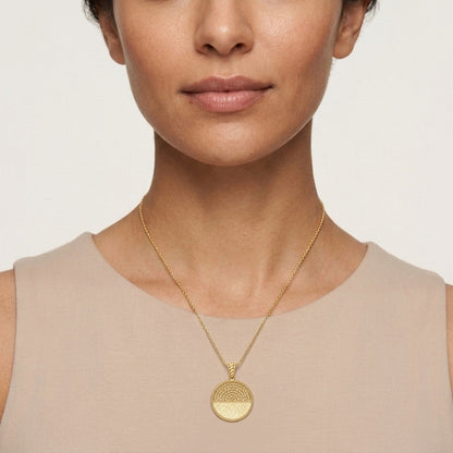 Round Openwork Pendant with Woven Lattice and Textured Detail