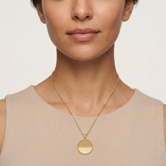 Round Openwork Pendant with Woven Lattice and Textured Detail