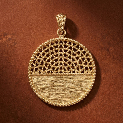 Round Openwork Pendant with Woven Lattice and Textured Detail