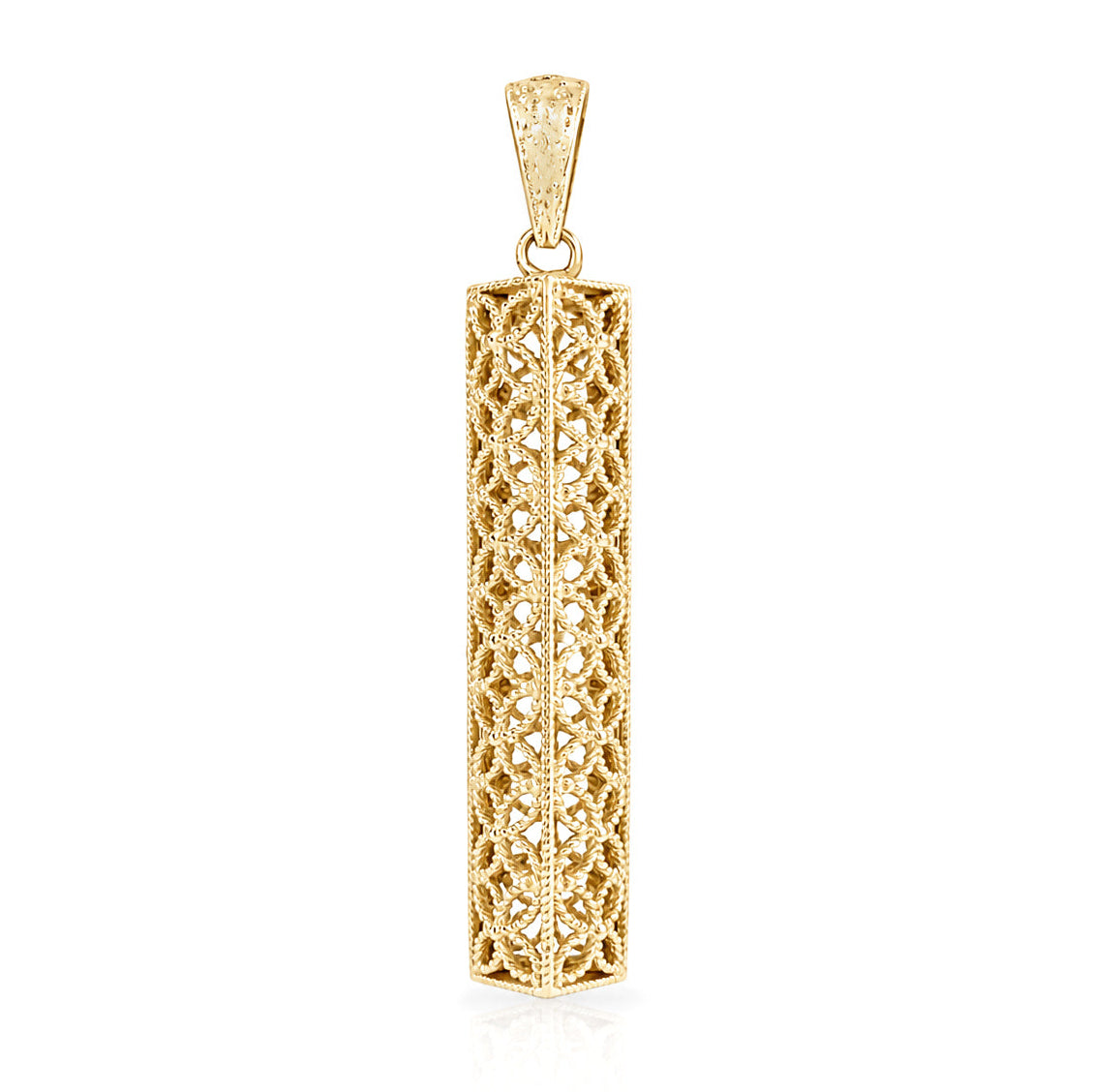 Rectangular Filigree Bar Pendant with Ornate Openwork