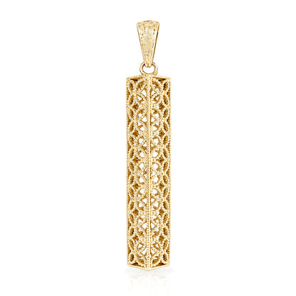 Rectangular Filigree Bar Pendant with Ornate Openwork