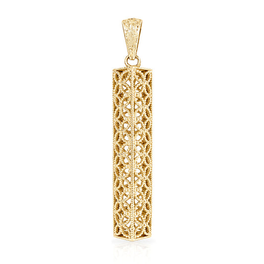 Rectangular Filigree Bar Pendant with Ornate Openwork