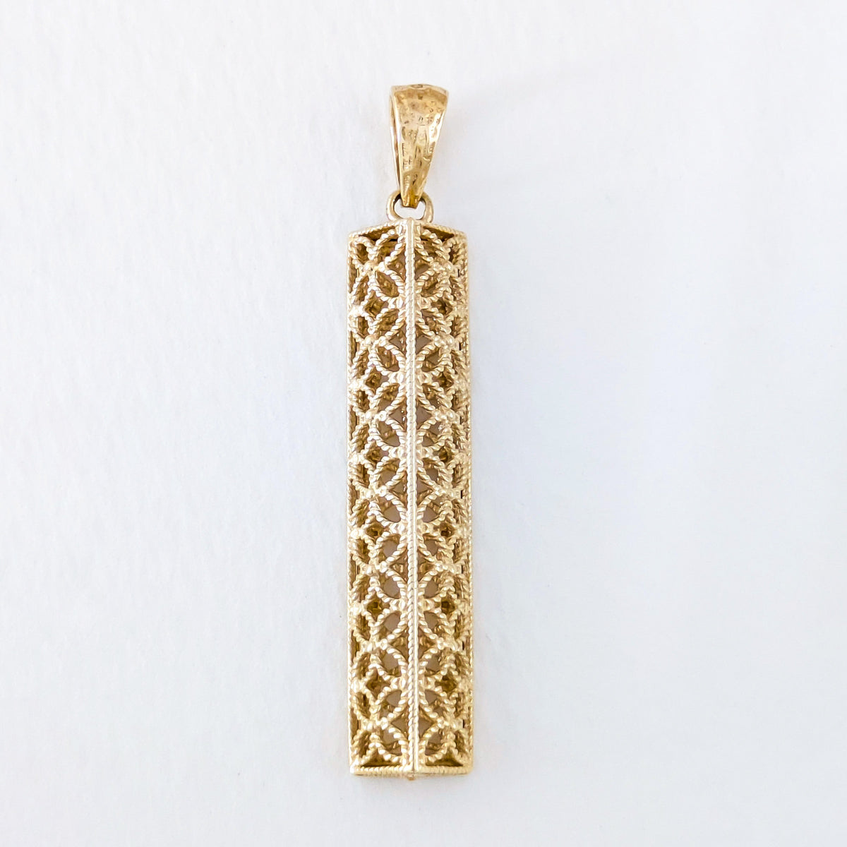 Rectangular Filigree Bar Pendant with Ornate Openwork