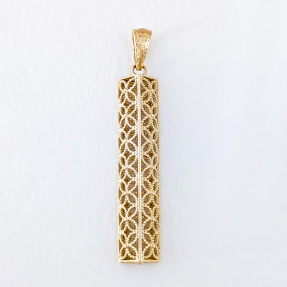 Rectangular Filigree Bar Pendant with Ornate Openwork