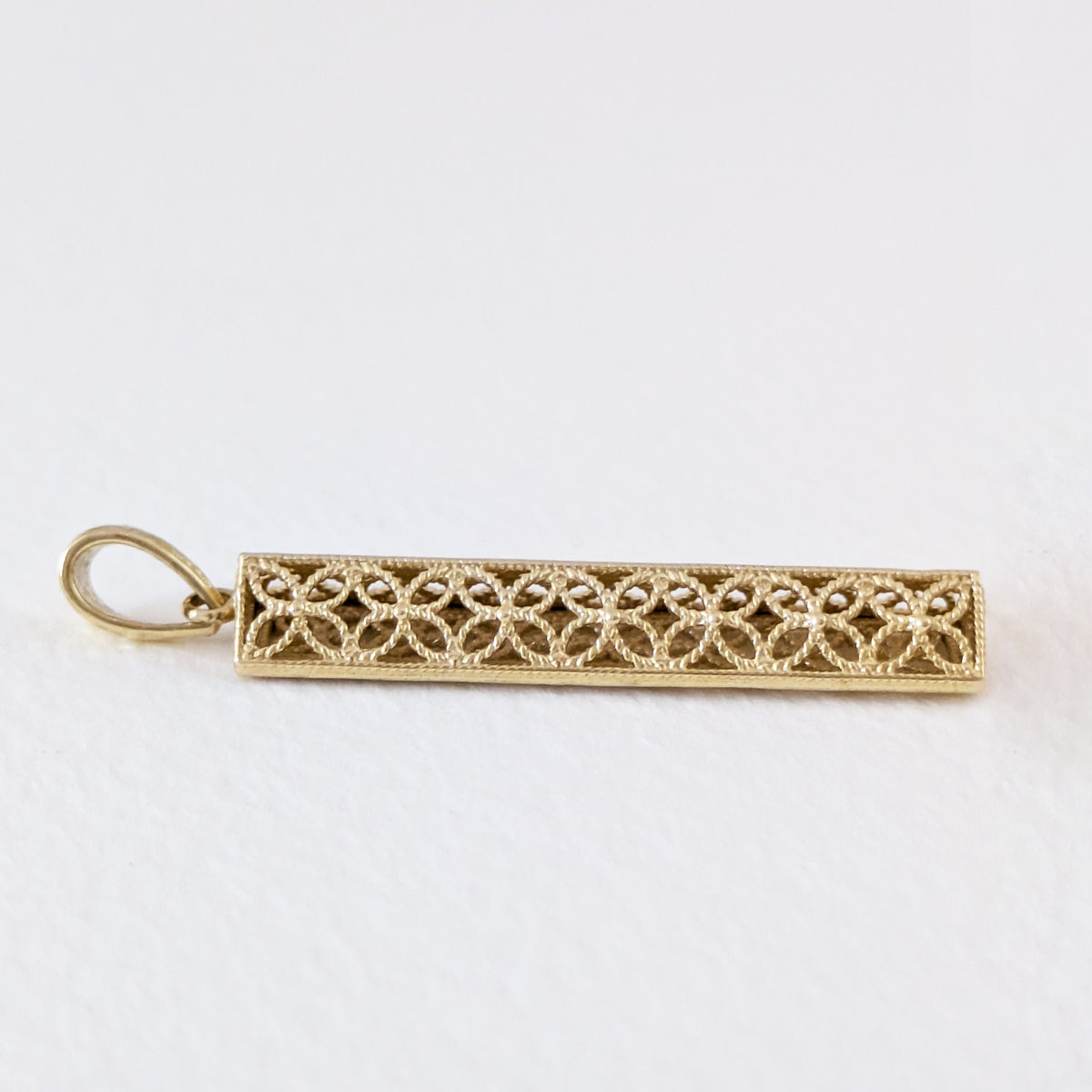 Rectangular Filigree Bar Pendant with Ornate Openwork